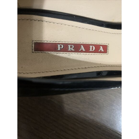 Prada authentic Black Patent Leather Pointed Toe Low Stiletto Heels 7 Italy - Picture 6 of 9